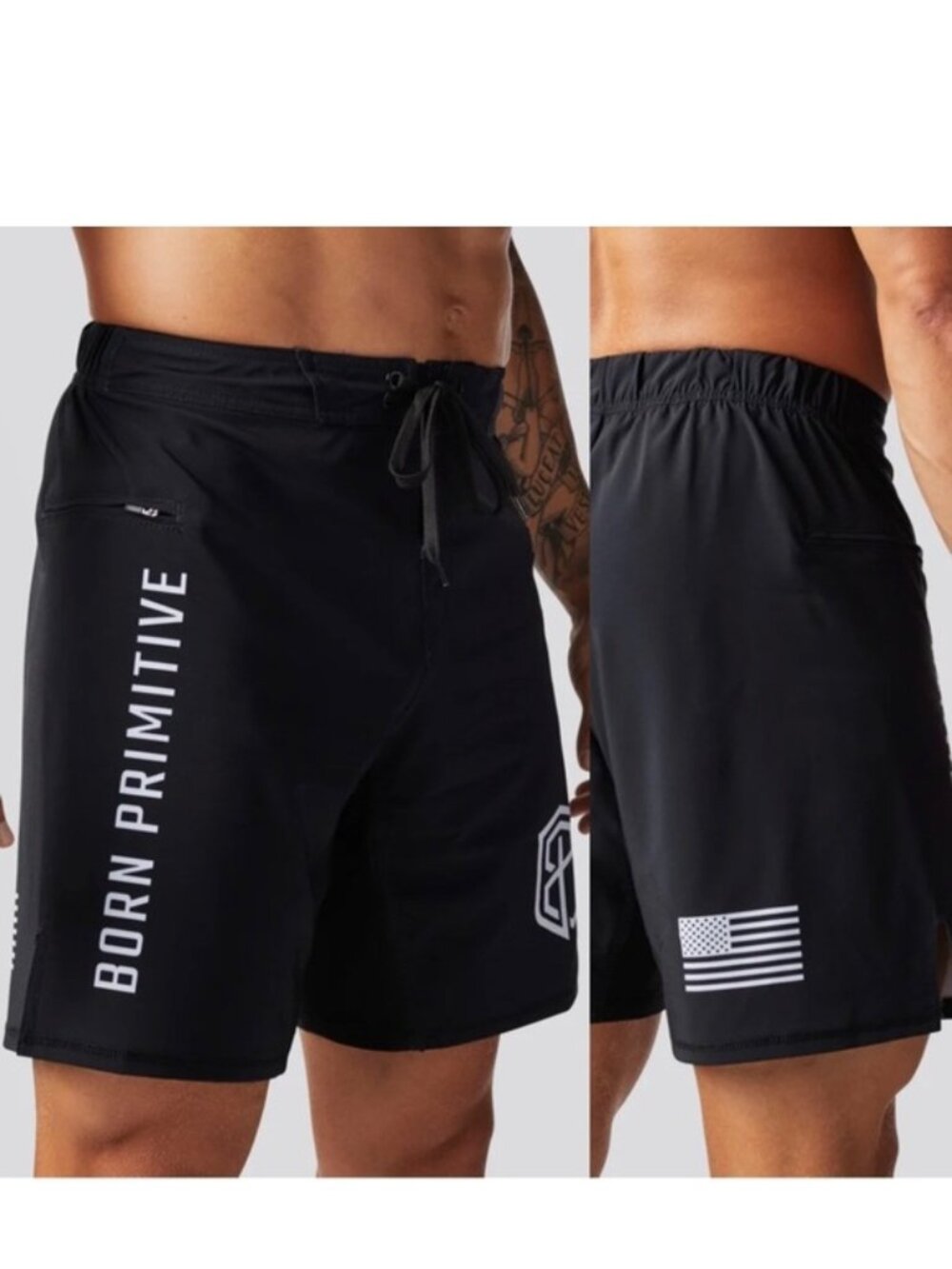 Born Primitive | Black and White American Defender Short Tie 3.0 | Size 36